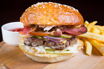 Burger with french fries