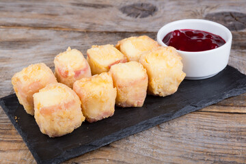 Fried cheese and bacon