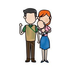 cute couple dad and mum with her baby vector illustration