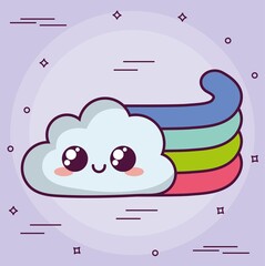 kawaii cloud with a rainbow icon over purple background. colorful design. vector illustration