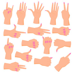 Fototapeta premium set female hands. Hands in various gestures. Flat design modern