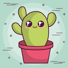 kawaii cactus in a pot icon over green background. colorful design. vector illustration