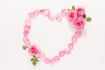 Roses and leaves top view