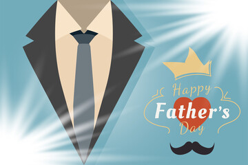 Happy Father's Day. Festive greeting banner. Jacket with a tie and a font combination with the heart. Flat vector illustration EPS10