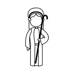 cartoon shepherb manger people with cane wooden, outline vector illustration