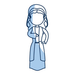 cartoon virgin mary manger christmas, outline icon vector illustration
