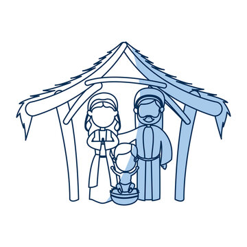 recommend clip art: outlined manger mary joseph baby jesus nativity celebration vector illustration