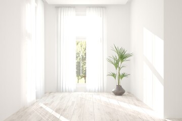 White empty room. Scandinavian interior design. 3D illustration