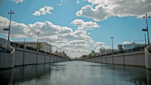 Summer clouds over city Canal, stylized time-lapse