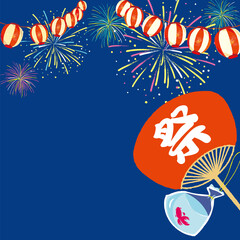 Naklejka premium 夏祭り 提灯と花火
