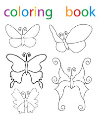  book coloring cartoon butterfly character set