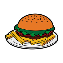 hamburger and french fries fast food icon image vector illustration design 