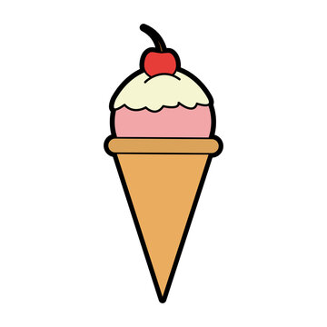 ice cream cone with cherry on top icon image vector illustration design 