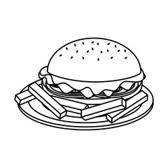 hamburger and french fries fast food icon image vector illustration design  single black line