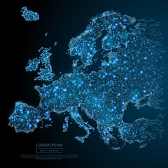Polygonal Europe map. World concept. Vector map mesh spheres from flying debris. Thin line concept. Blue structure style illustration © AntonKhrupinArt