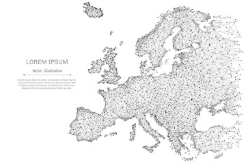 Abstract mash line and point Europe map on white background with an inscription. Starry sky or space, consisting of stars and the universe. Vector world illustration - obrazy, fototapety, plakaty