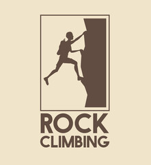 poster logo silhouette man climbing on a rock mountain vector illustration