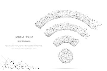 Abstract mash line and point wi-fi icon on white background with an inscription. Starry sky or space, consisting of stars and the universe. Vector technology illustration - obrazy, fototapety, plakaty