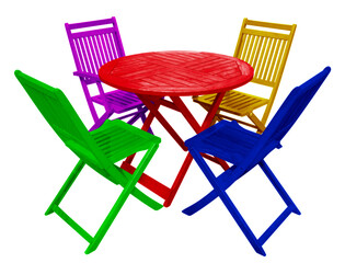 Wooden table and chairs - colorful