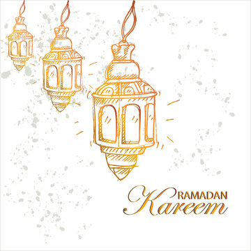 Lantern arabic with lettering ramadan kareem.