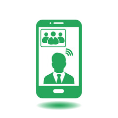 Online conference smart phone icon. Voice and video conferencing via smartphones and tablets.