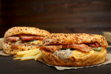 American burger and french fries