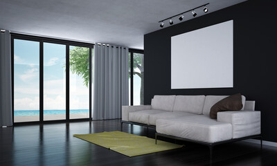 Minimal living room and lounge interior design and sea view