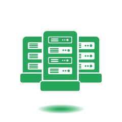 Network servers in data center icon. Flat design style.