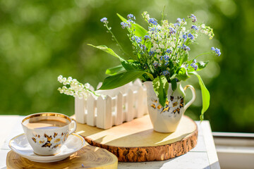 coffee, wood, lily of the valley