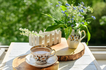 coffee, wood, lily of the valley