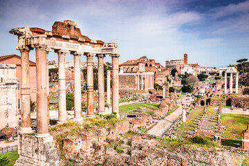 Rome, Italy - Ruins of Imperial Forum and Colosseum