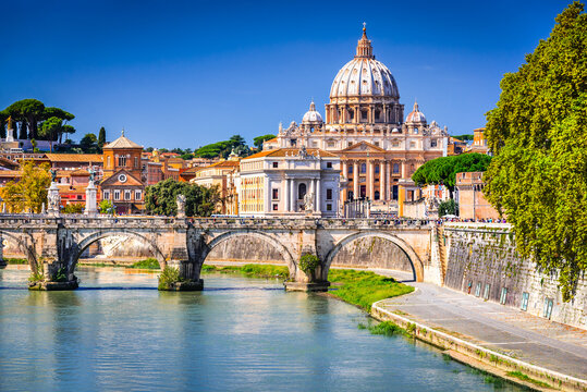 Fototapeta Rome, Italy - Vatican, Saint Peter Basilica and Tiber River