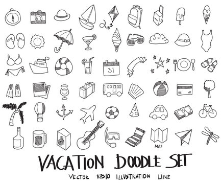 Doodle sketch vacation icons Illustration vector eps10