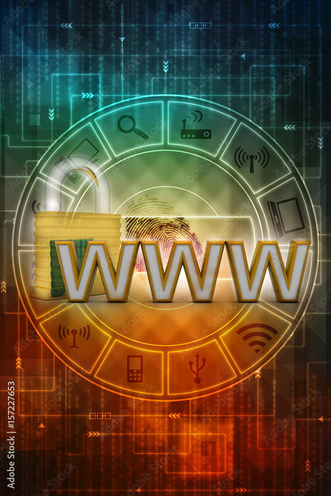 Poster 3d rendering padlock with www