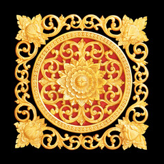 Pattern of flower carved  for decoration isolated on black  background