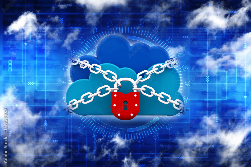 Poster 3d rendering cloud computing, security