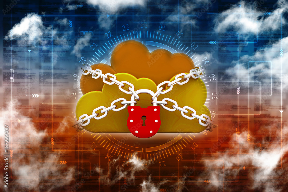 Poster 3d rendering cloud computing, security