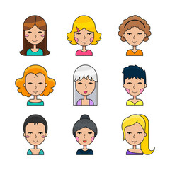 Set of modern flat line icon concept of female avatars