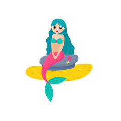 Beautiful little mermaid. Flat vector illustration