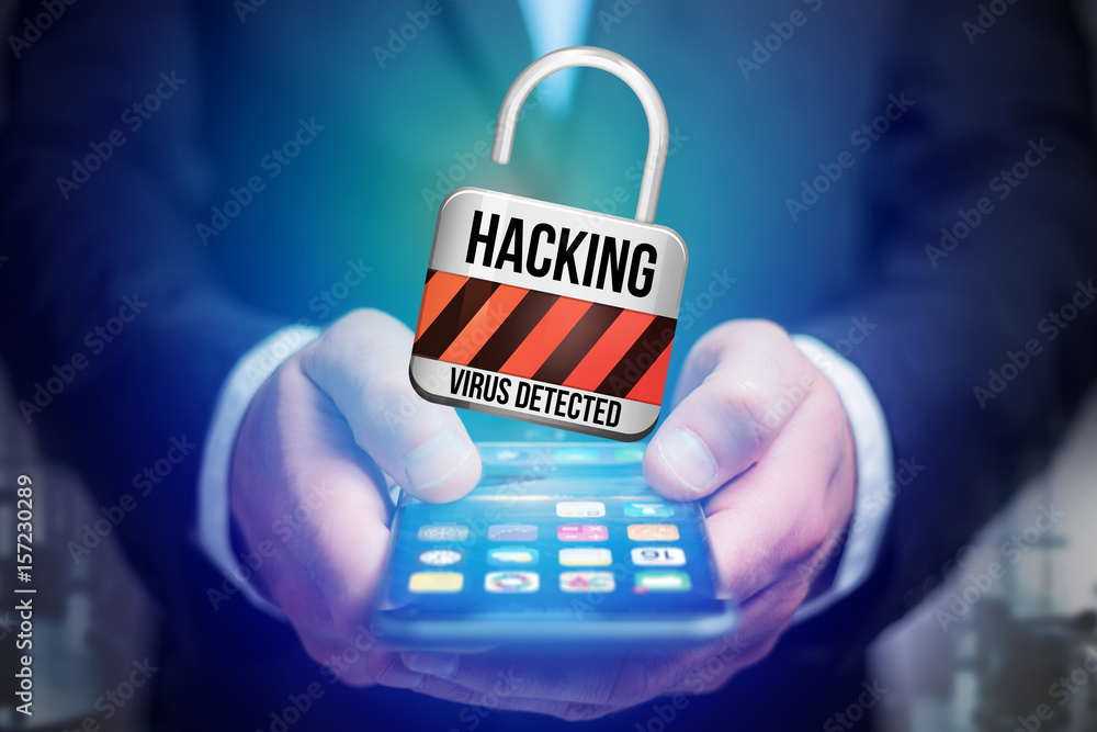 Poster padlock security connection hacked displayed on a futuristic interface - connection concept