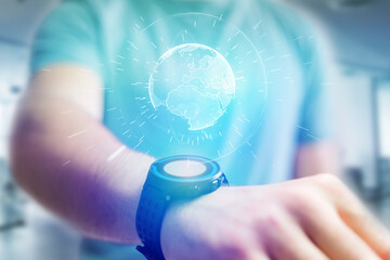 Globe sphere of planet earth displayed on a futuristic interface - Connection concept