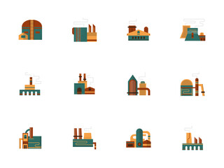 Industrial facility flat color vector icons set