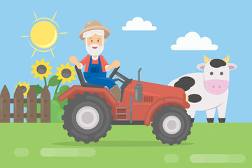 Farmer on tractor.