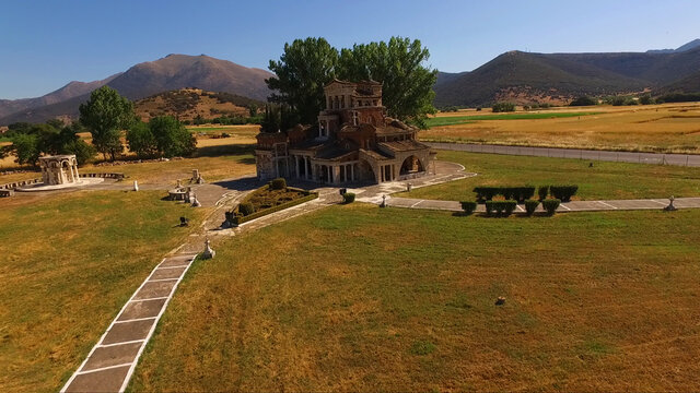 Aerial drone photo of Agia Foteini the weirdest church in Greece, Peloponnese, Greece