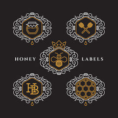 Fototapeta na wymiar Honey outline labels