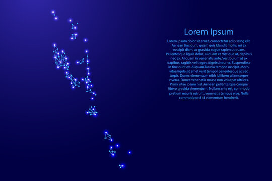 Map of Vanuatu from polygonal blue lines and glowing stars vector illustration