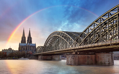 Cologne with rainbow, Germany