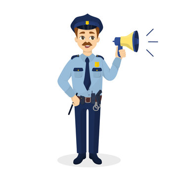 Isolated policeman with megaphone.