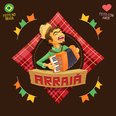 Arraia (means village, also name June Parties) - Accordion player logo / Made in Brazil - Made with love - Creative vector cartoon logo for june party themes