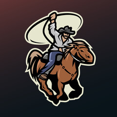 Fototapeta na wymiar Cowboy with a lasso on a horse.